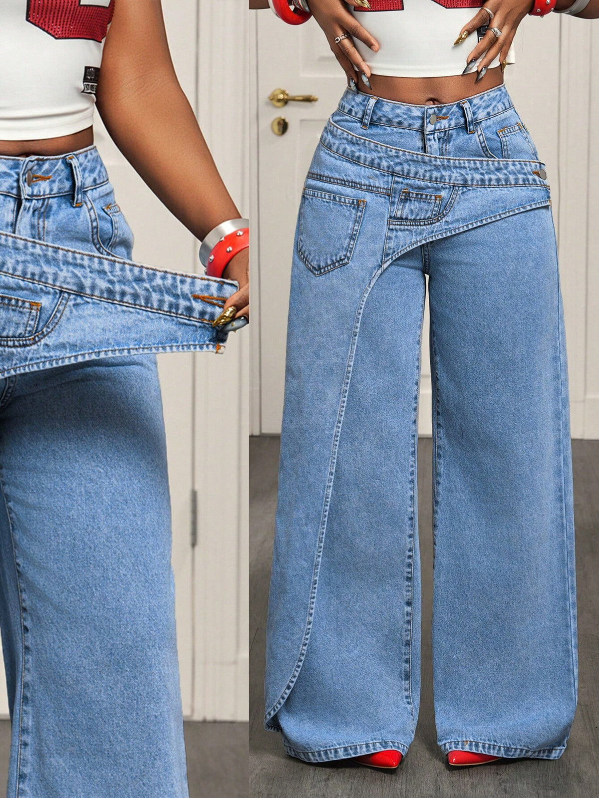 Jean Large à Taille Croisée