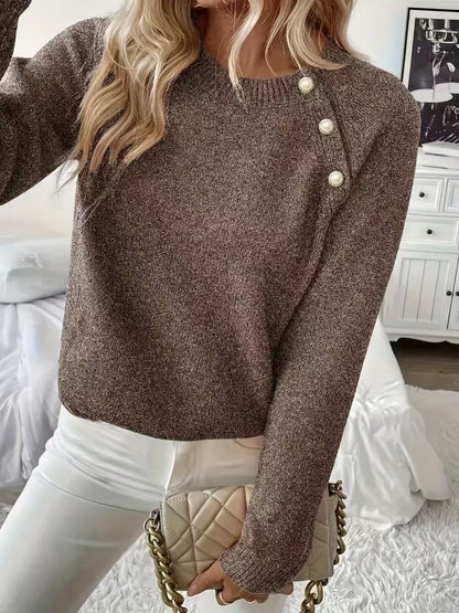 GÉRALDINE pull à boutons perlés marron