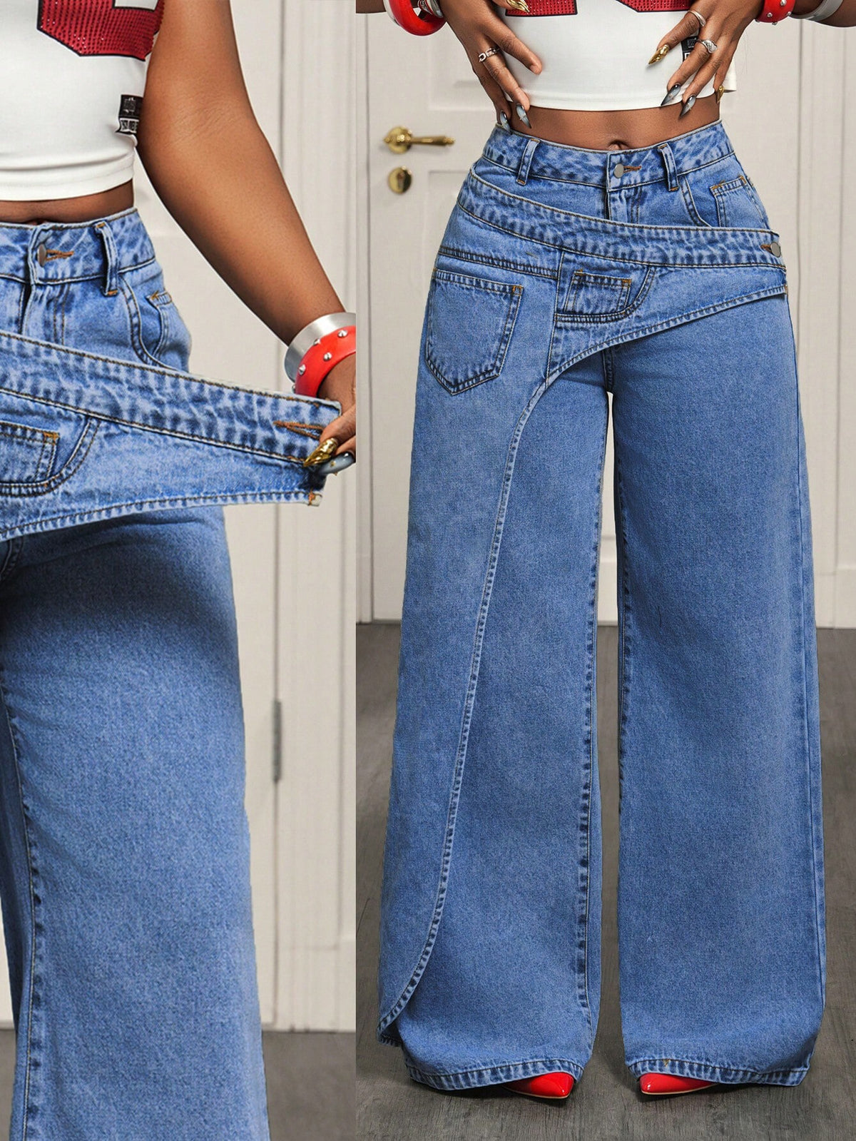 Jean Large à Taille Croisée