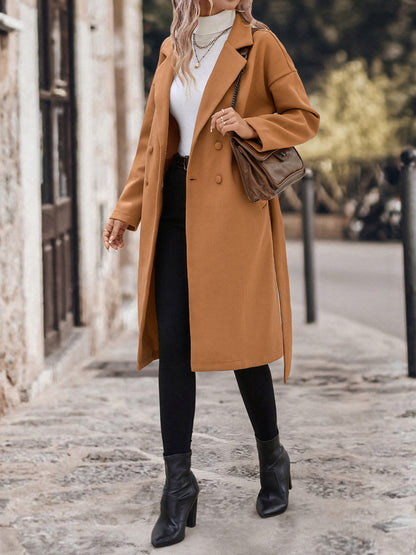 Manteau Long Camel Ceinturé