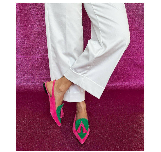 MÉLINA | Escarpins Slingback Bicolores à Pompons
